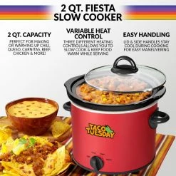 Taco Tuesday Cookers & Steamers 2-Quart Red Round Slow Cooker -Aroma Shop 41869518